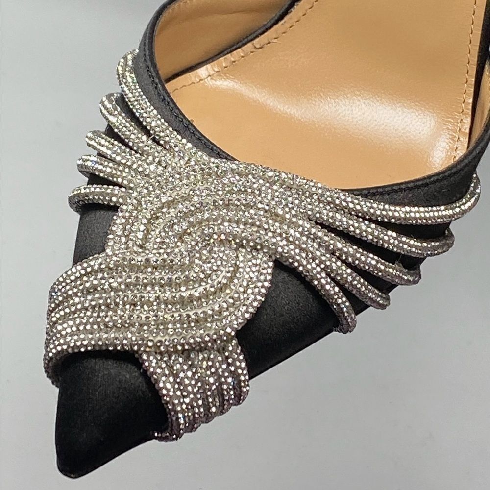 Aquazzura Gatsby Crystal-Embellished Satin Pumps size 37 - Picture 10 of 14
